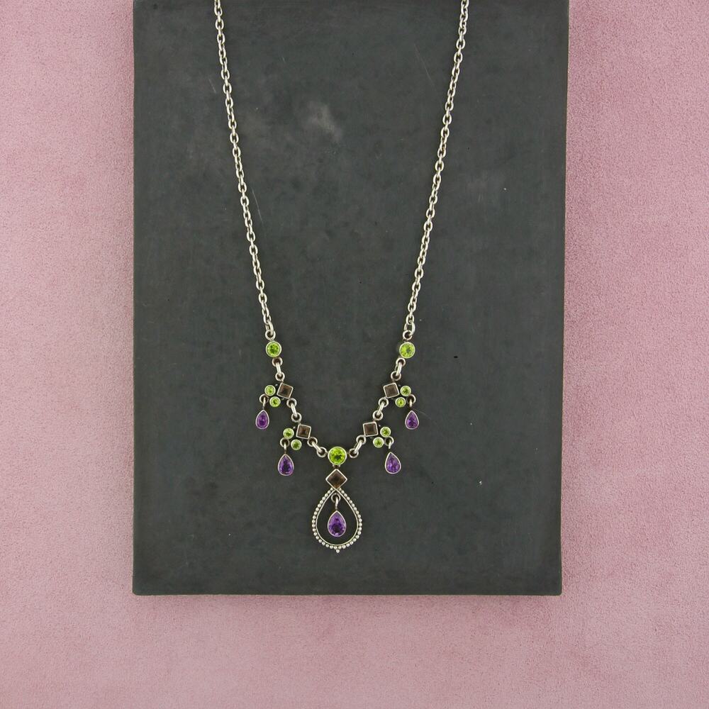 nicky butler sterling silver amethyst & peridot necklace size 17-19in